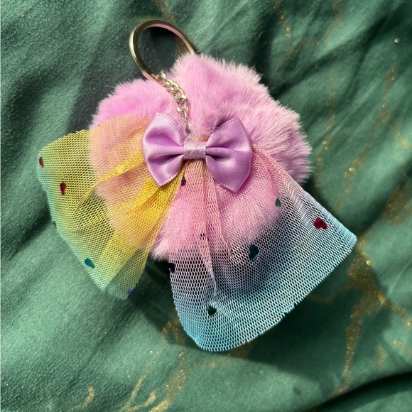 Purple Rainbow Pom Pom Keychain and Rainbow Bedazzled Unicorn Keychain - Picture 2 of 3